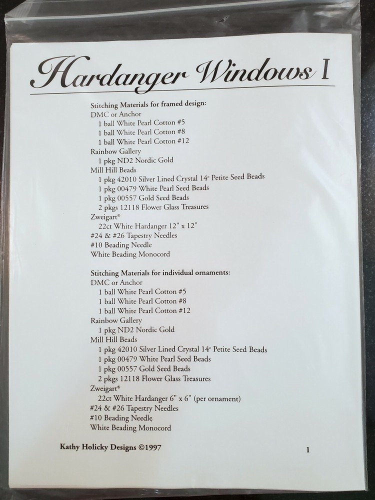 Kathy Holicky Designs Hardanger Windows I Pattern, 1997, New