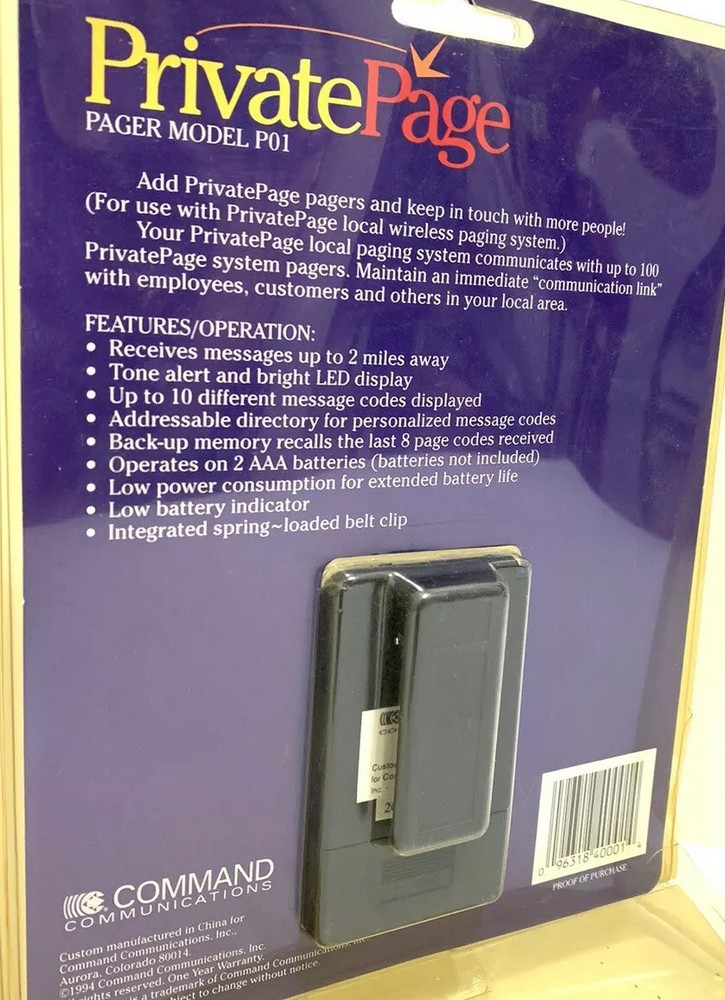 Command Communications Private Pager Wireless Model P01 NOS Sealed Paging System
