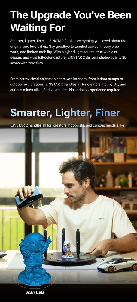 NEW EINSTAR 2 Handheld 3D Scanner - Wireless 90FPS - 0.05mm Accuracy - Color