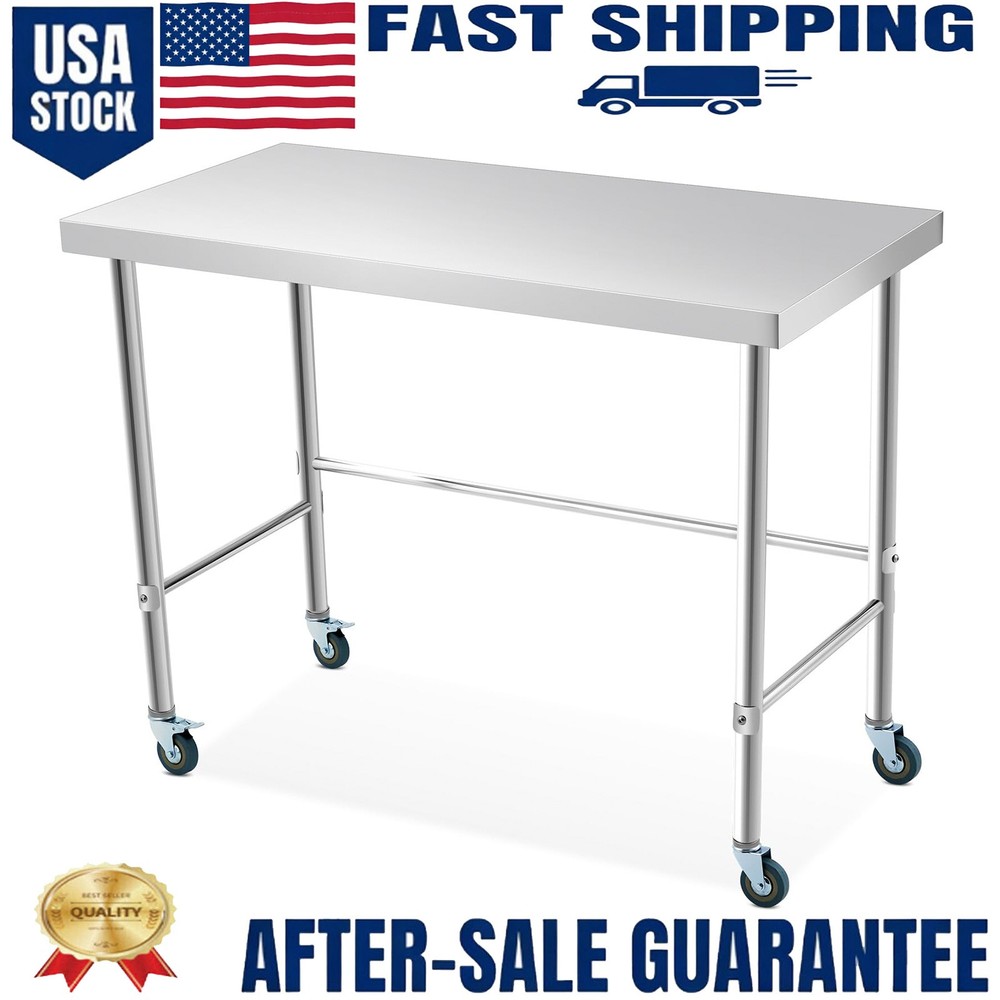 Heavy Duty Stainless Steel Work Table Prep Table Rust-Resistant for Restaurant