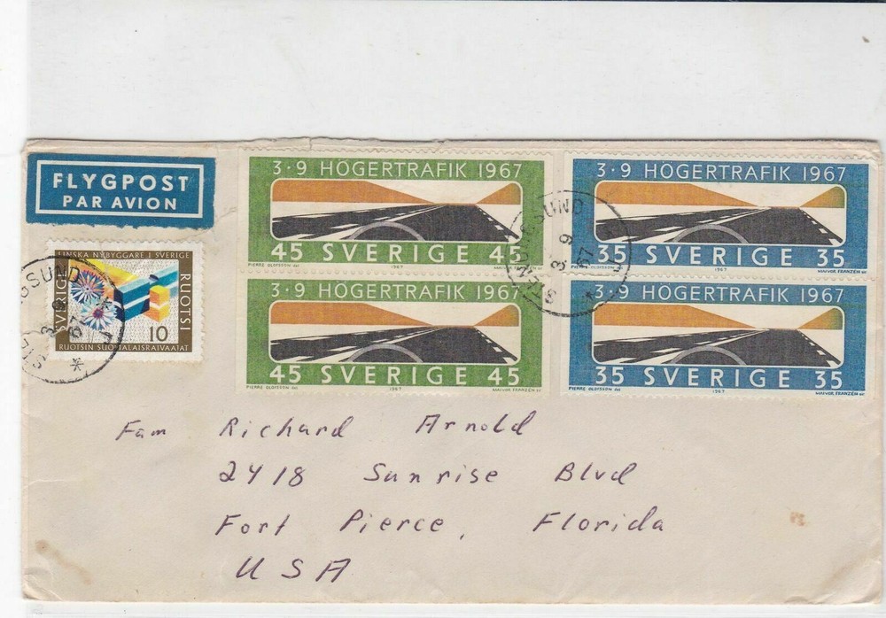 sweden 1967 stamps cover ref 19560