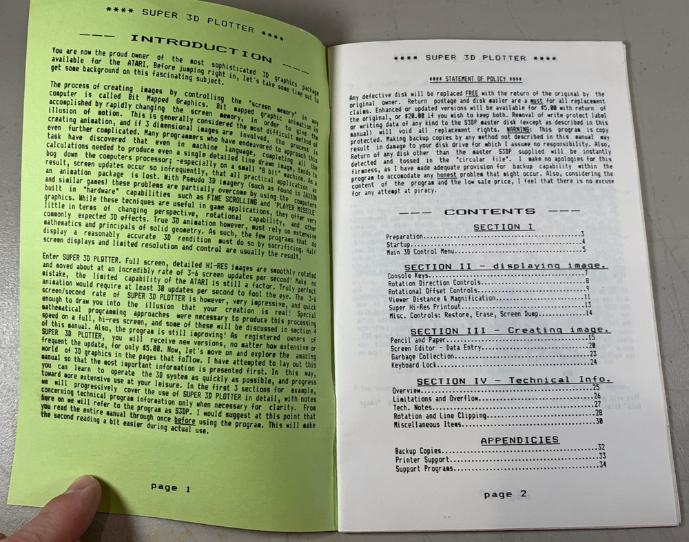 Vintage 1985 Elfin Magic Super 3D Plotter Atari PC Program Manual Graphics