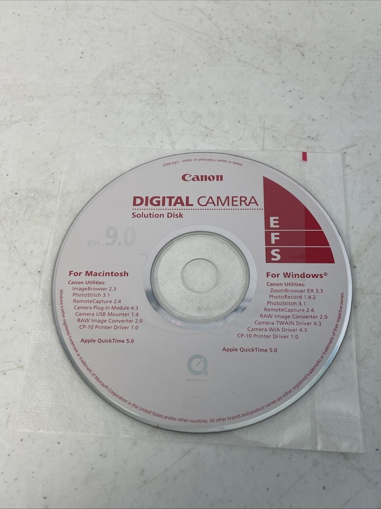 Canon Digital Camera Solution Disk 9.0 Replacement Setup CD ROM Pre Owned