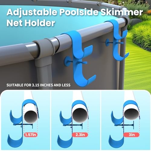 Poolside Pool Leaf Skimmer Net Holder, Above Ground Pool Pole Blue-2Pack