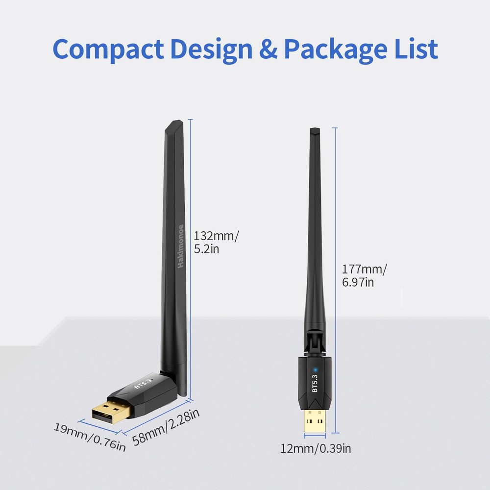 Hakimonoe Long Range USB Bluetooth 5.3 Adapter for PC, Wireless Mini, Black