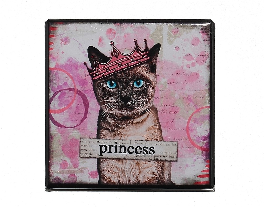 PRINCESS CAT - Square Button Pinback 2" Cat with Crown
