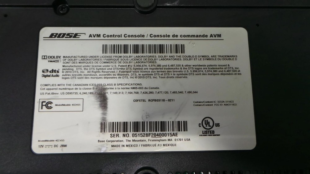 Bose AVM Control Console Model 402455 Black Console only -Free Shipping