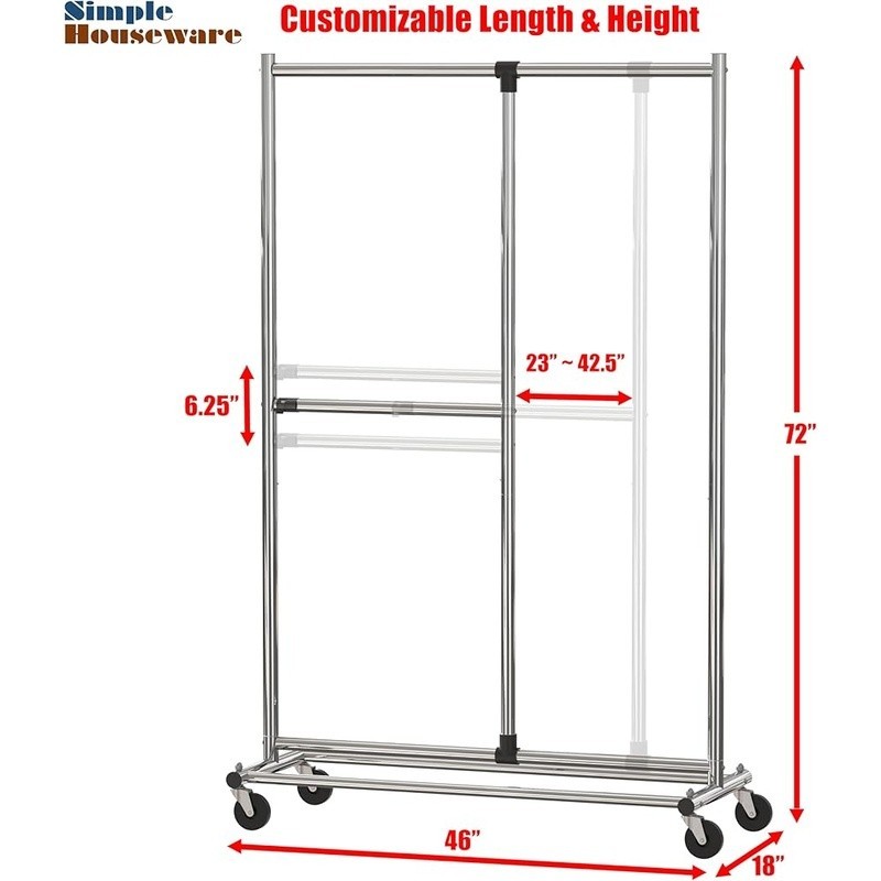 Adjustable Rolling Clothing Rack Heavy Duty Extendable Garment Storage Solution