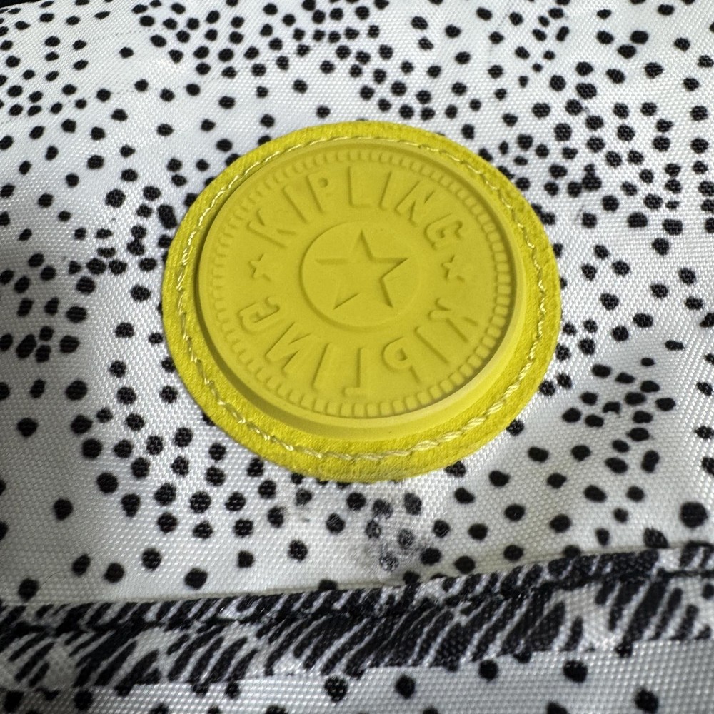 Kipling Black and White Patterned Backpack with Yellow Logo Patch b14