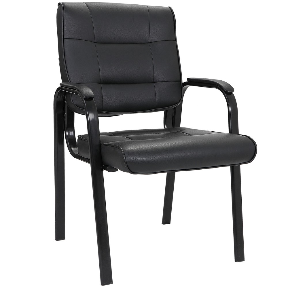 Office Guest Chair Bonded Leather Executive Side Reception Chair w/ Solid Frame