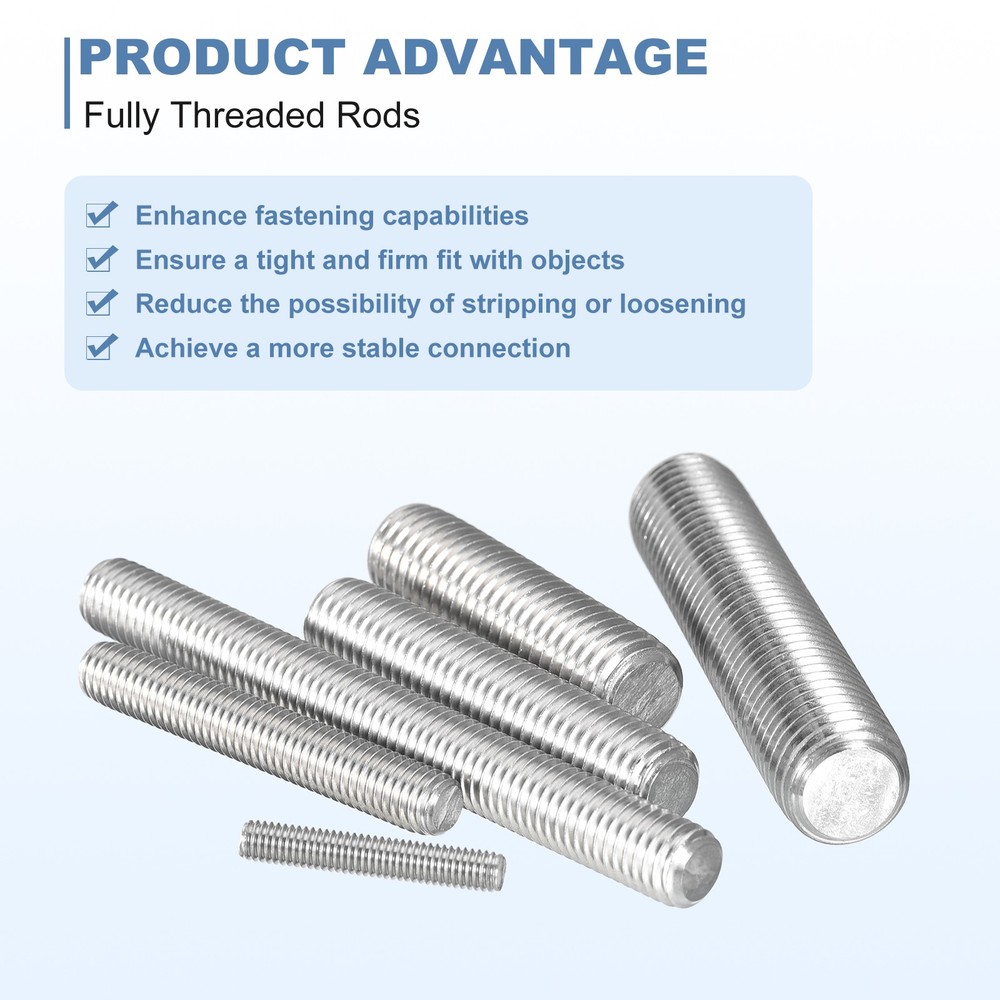 5Set M3-0.5x250mm Fully Threaded Rods, Stainless Steel Thread Bar Studs & Nuts