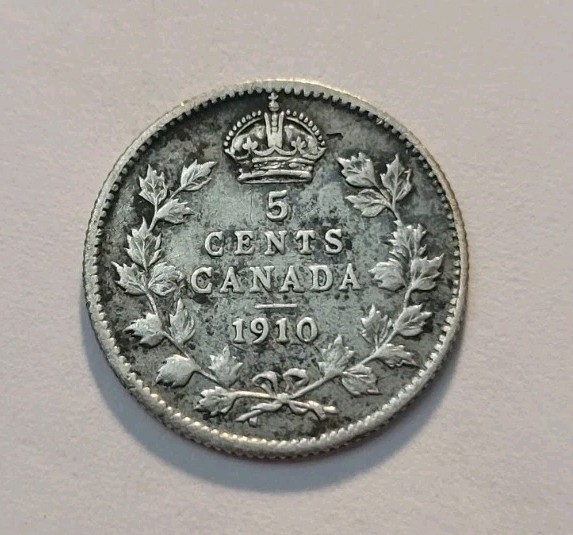 1910 Canada Silver 5 Cents Coin
