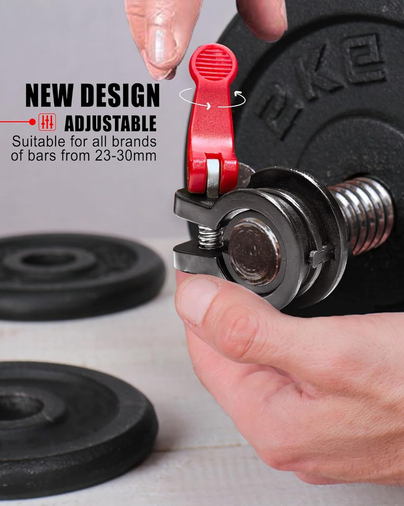 Adjustable 1-Inch Barbell Clips - Quick Release Locking Weight Clamps Pair