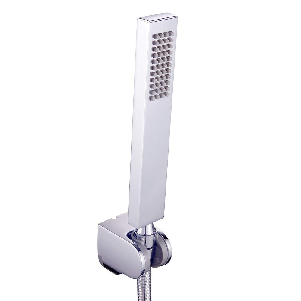 Square Solid Brass Hand Held Shower Head With Wall Connector Holder Chrome