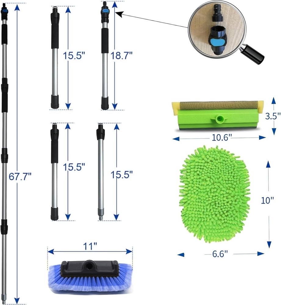RV/Truck Wash Brush Kit – 68" Adjustable Aluminum Pole