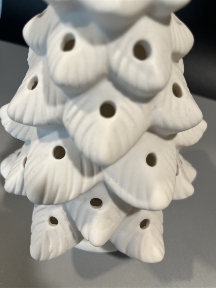 9" Unfired Vintage Ceramic Christmas Tree With Lighted Base
