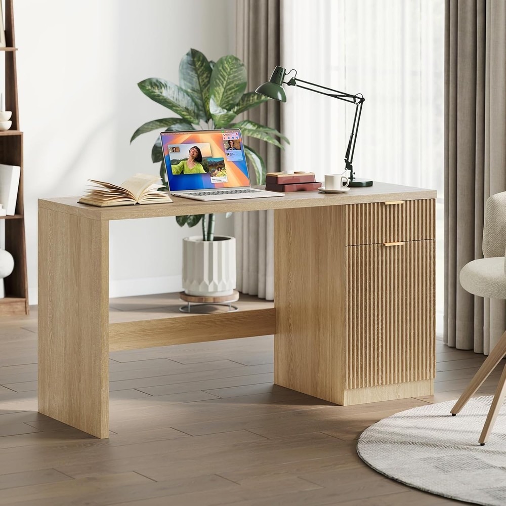 60" Modern Wood Fluted Computer Desks Workstation for Working,Studying,Writing