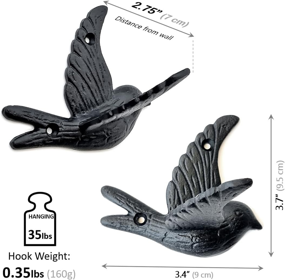 Flying Bird Iron Cast Decorative Bird Wall Mounted Coat Hooks (Classic)