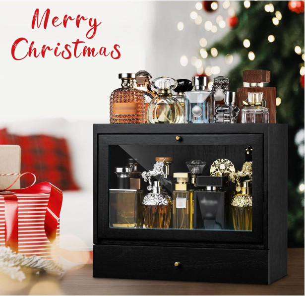 Cologne Organizer for Men – Solid Wood Perfume Holder with Drawer,Large Capacity