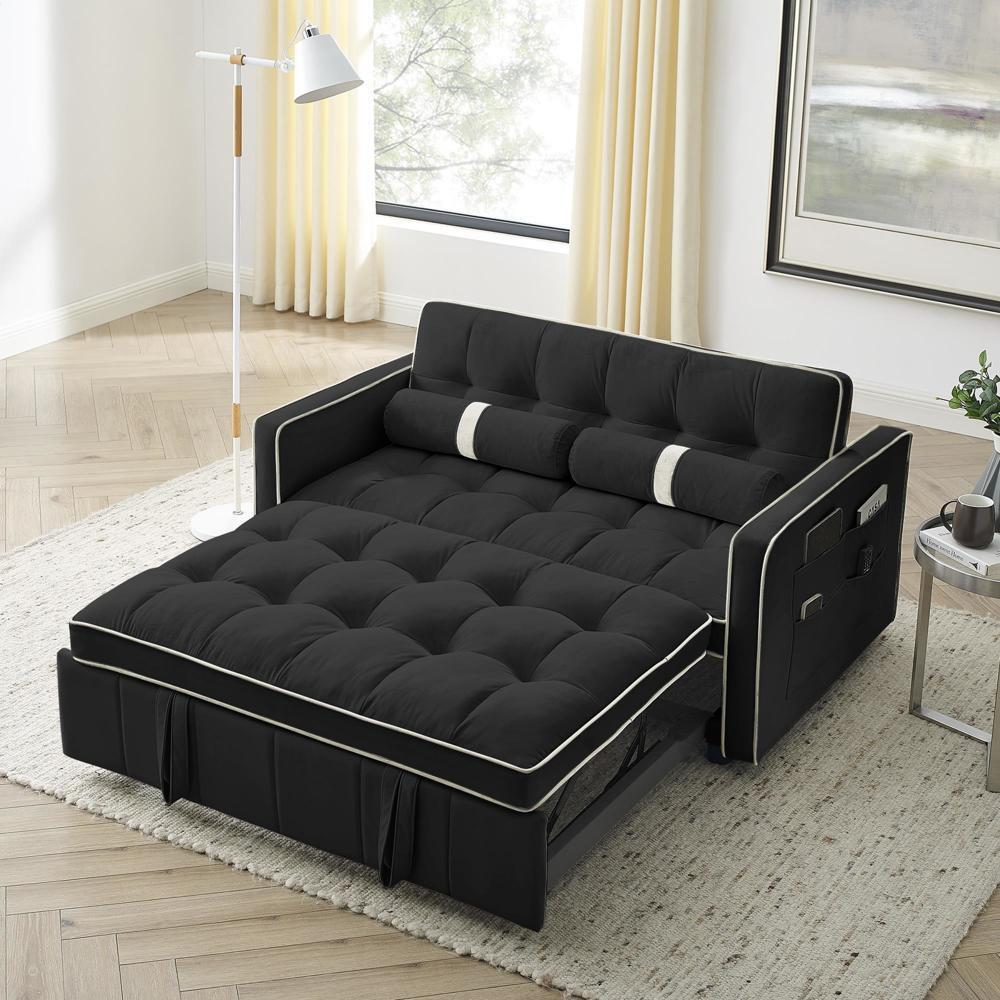 55.5" Pull Out Sleep Sofa Bed 2 Seater Adjsutable Backrest and Lumbar Pillows