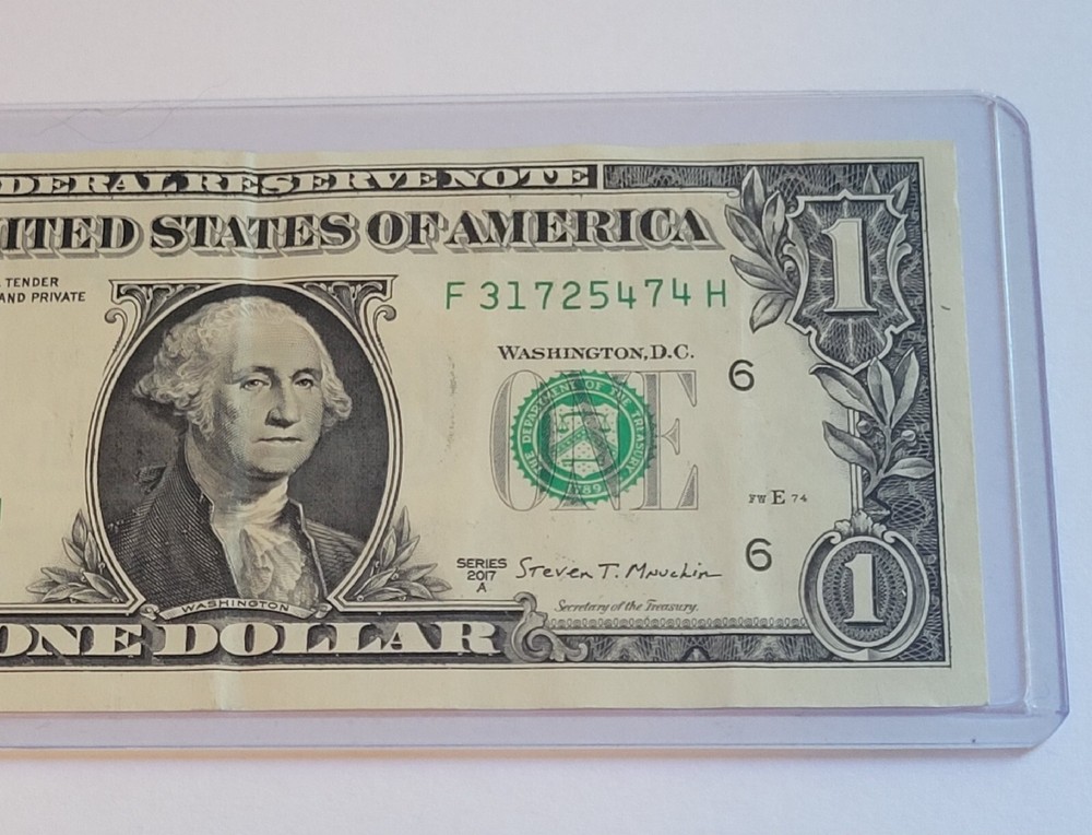 2017A One Dollar Mutiple Errors Misaligned, Gas Pump, Ink Smear Ink Bleed