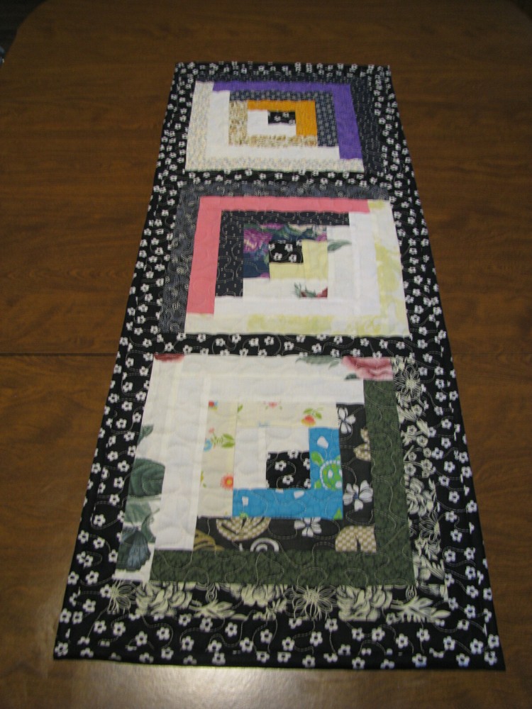 Hand Made Quilted Scrappy Table Runner Table Topper 15 x 42 Reversible