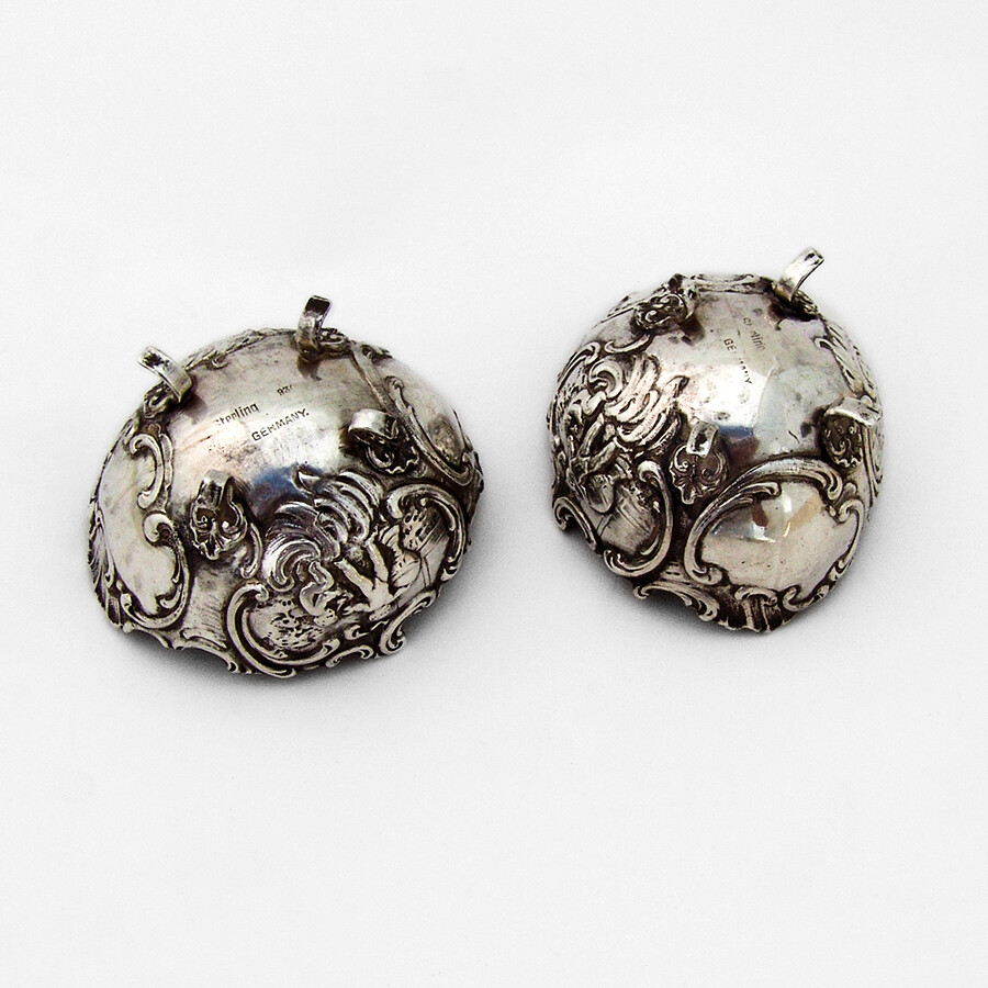German Repousse Cherub Open Salts Pair Footed 930 Sterling Silver