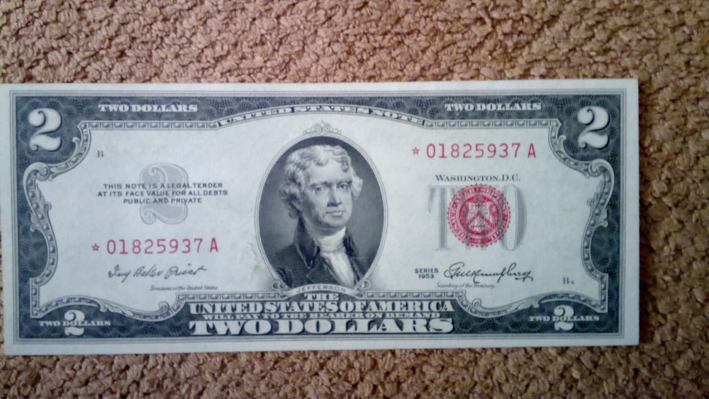 37-SUPER EXTR.RARE 1953 PLAIN $2 TWO DOLLAR STAR SPEC.FEATURE SER. NO. NOTE,GEMU