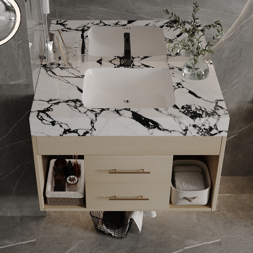 Modern Floating Bathroom Vanity with Ceramic Sink Wall-Mounted Storage Cabinet