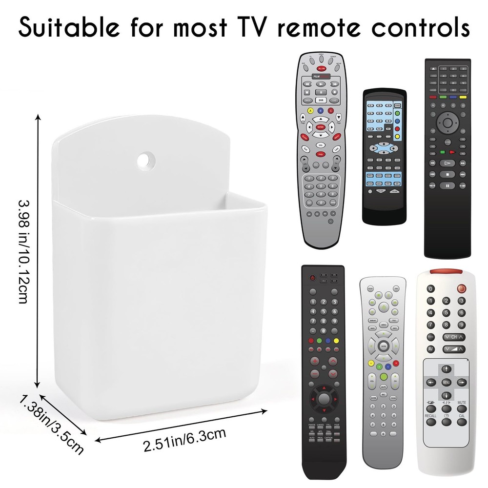 2 Pack White Remote Control Holder, Self adhesive Wall Mount Storage Box for TV