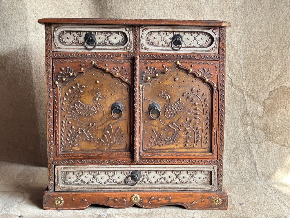 HAND PAINTED SOLID WOODEN WALL HANGING / TABLE TOP CHEST DRAWER STORAGE CABINET