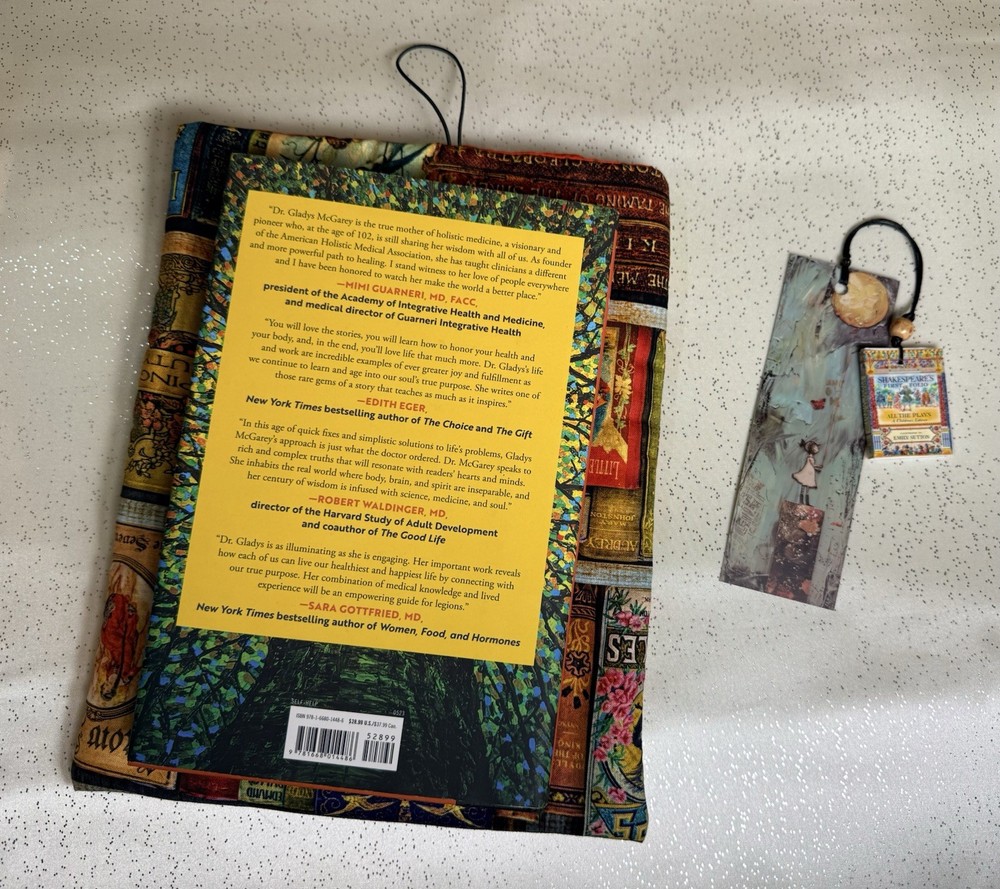 Fabric book cover with button closure With Bookmark Included, Classic Design