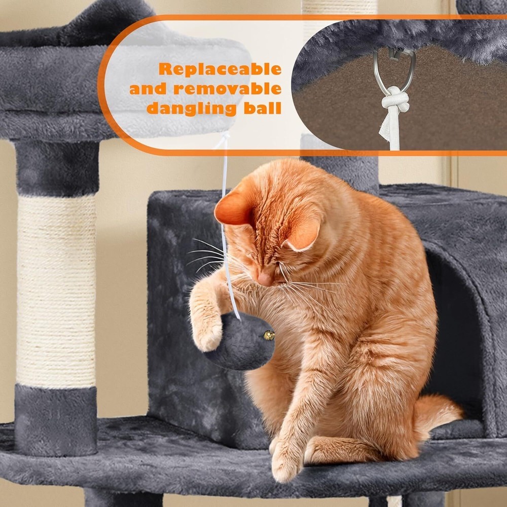 62.2" Cat Tree Tower Activity Condo with Platform & Hammock Scratching Posts US