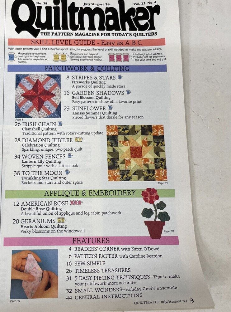 Quiltmaker Magazine July/Aug 1994 back issues Quilting 21 patterns