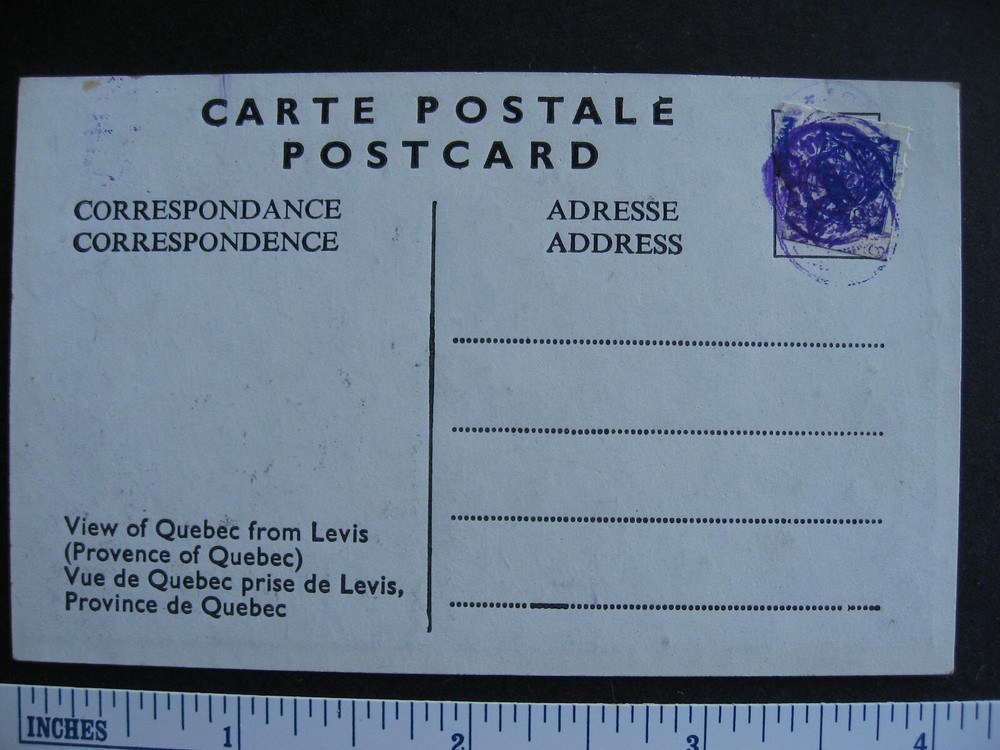 Canada Tiny Town post office Quebec postcard stamped and cancelled