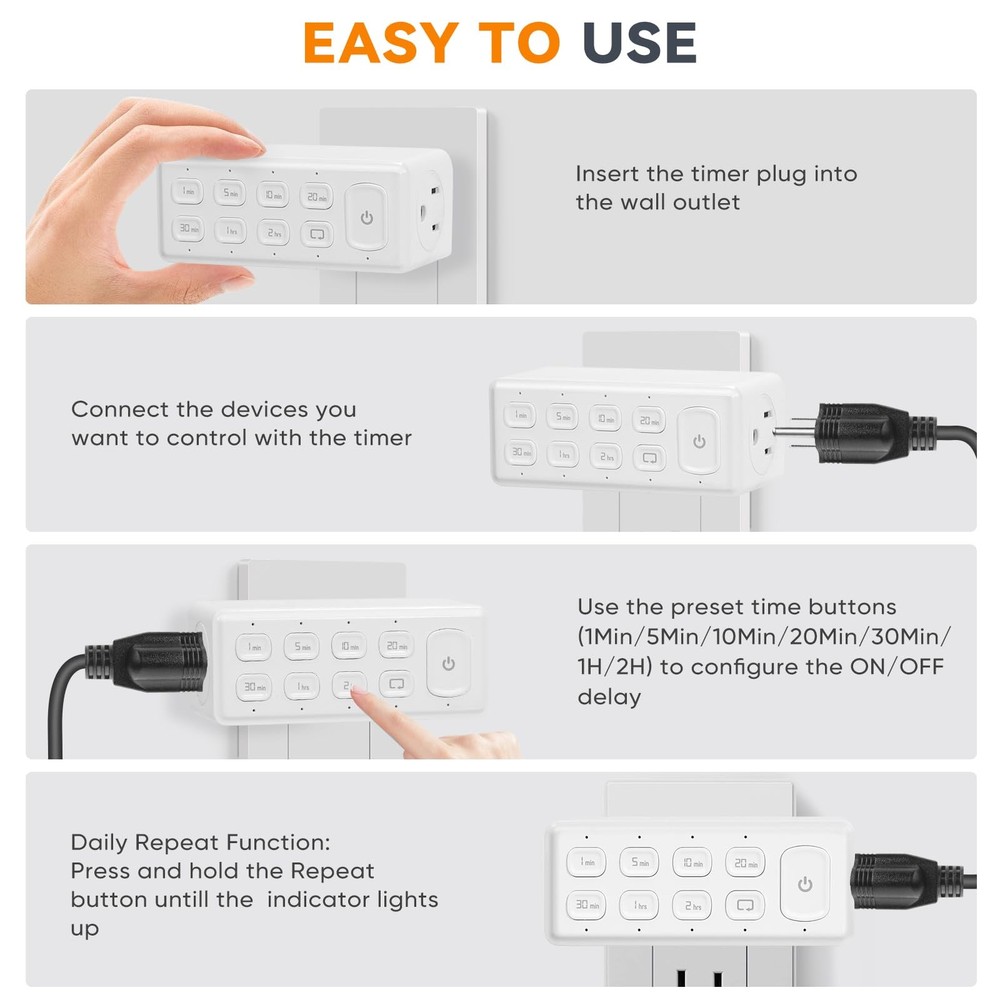 TOPELER Countdown Timer Dual Outlet, Programmable Electrical 2- Pack, White