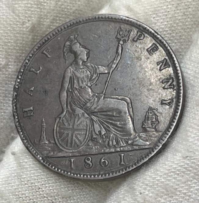 1861 Great Britain Half Penny Coin #3