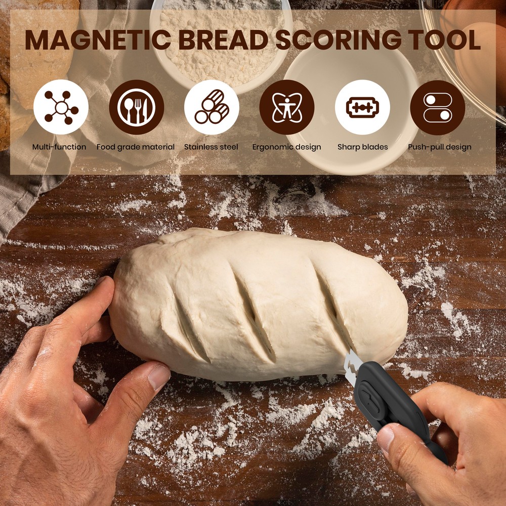 2pack Bread Lame Dough Scoring Tool - Push-Pull Handle for Perfect Bread Scor