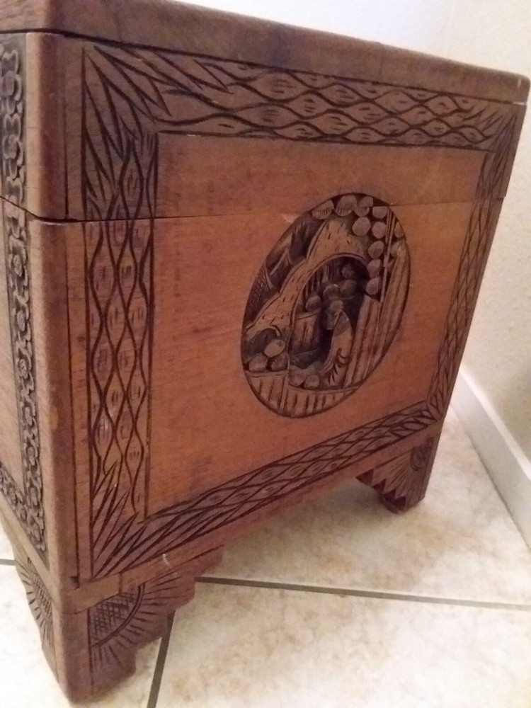Vintage Carved Cedar Chest Trunk