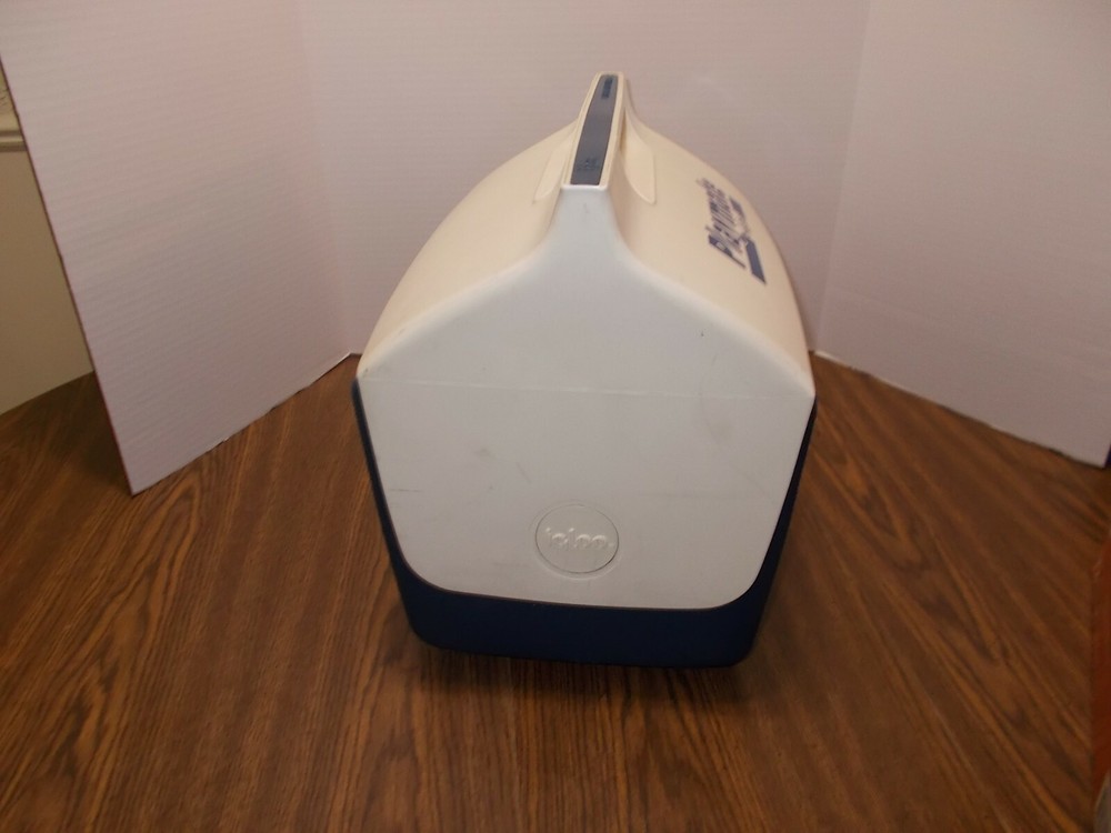 Vintage Blue & White Playmate Cooler By Igloo With Push Button Open