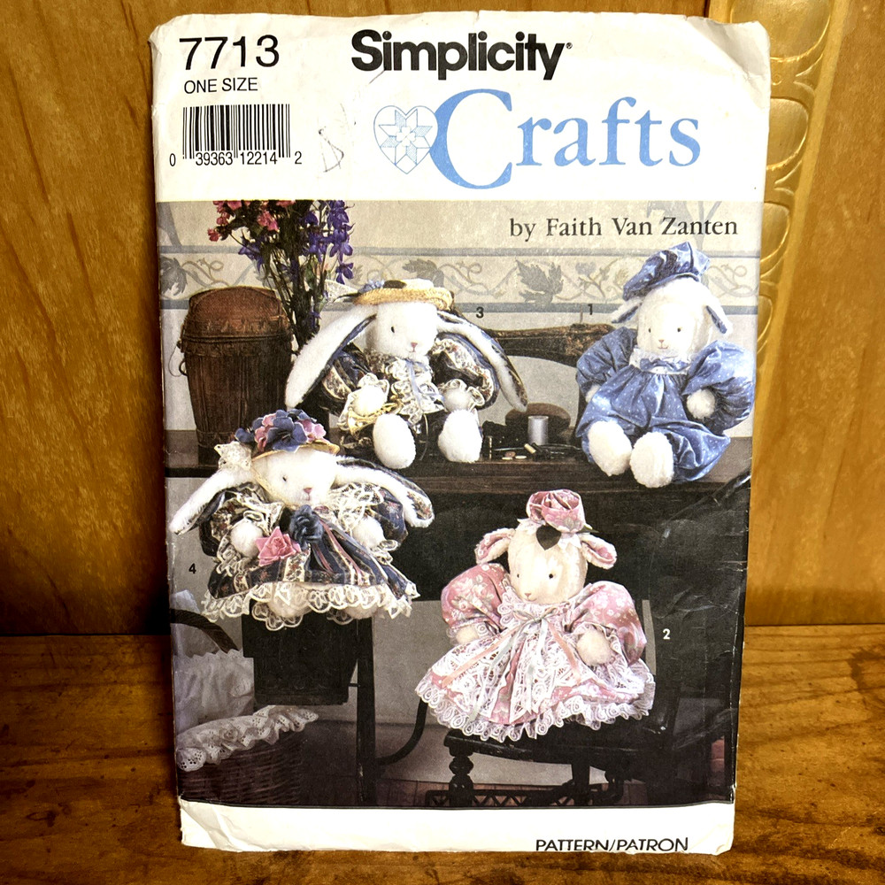Simplicity Sewing Pattern 7713, Bunny & Lamb With Clothes, Uncut