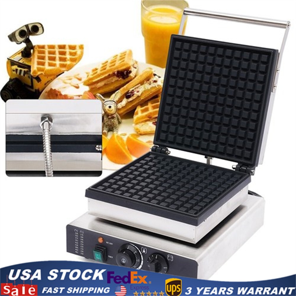 Bakeries Commercial Waffle Crispy Maker Baker Nonstick Stainless W/Timer Control