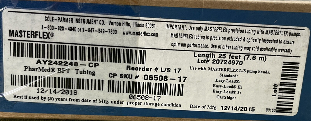 Masterflex Precision Pump Tubing 06508-17 (25 ft)