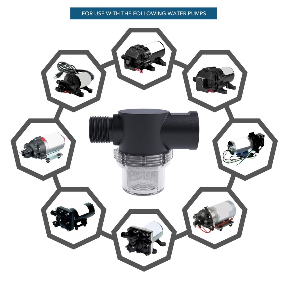 RV Trailer Pump Filter Fresh Water Pump Strainer Compatible with WFCO or Shurflo