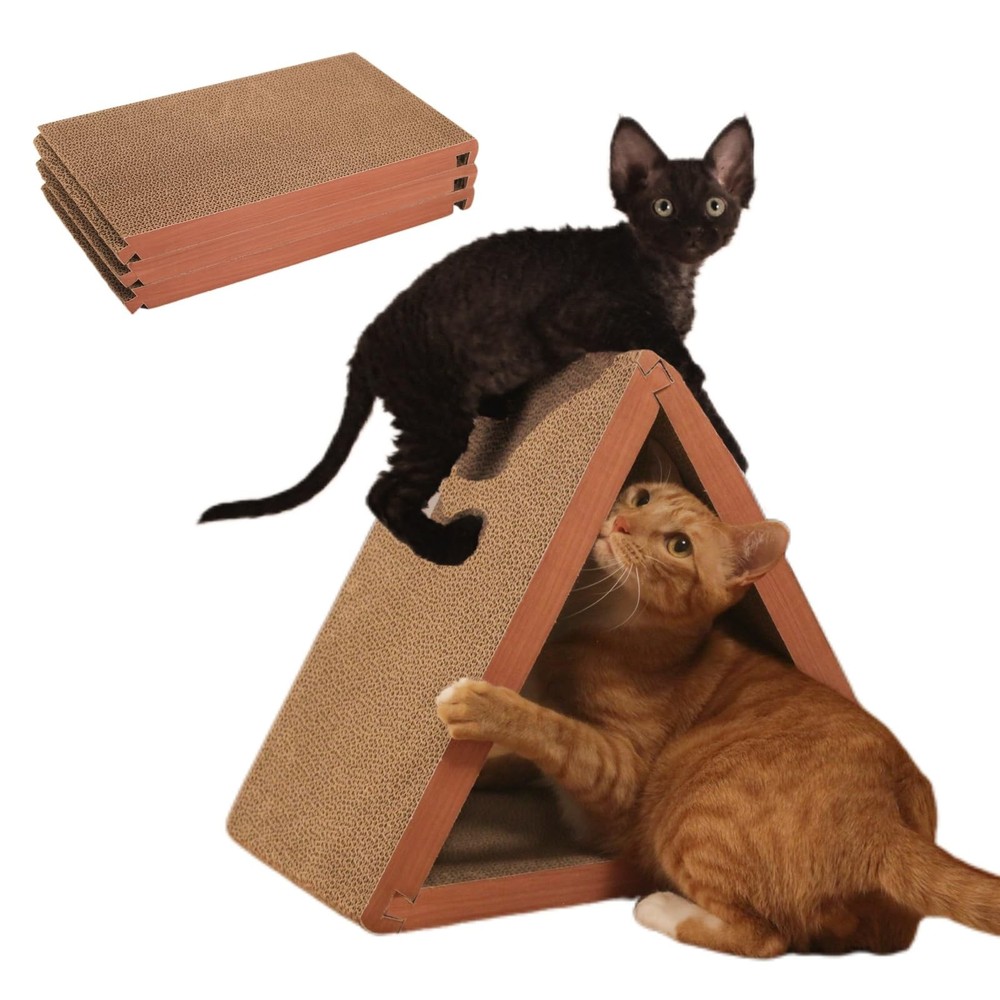 Cat Scratcher Cat Scratching Board - Foldable - Triangle 6 Usable Sides Scrat...