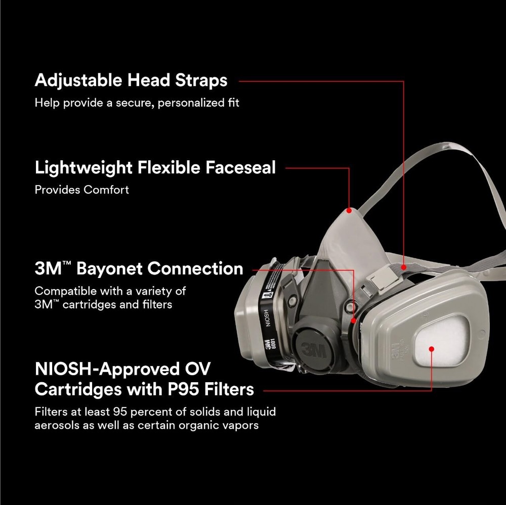 3M P95/OV Paint Project Reusable Respirator 6211, Medium Size, Medium, Tan