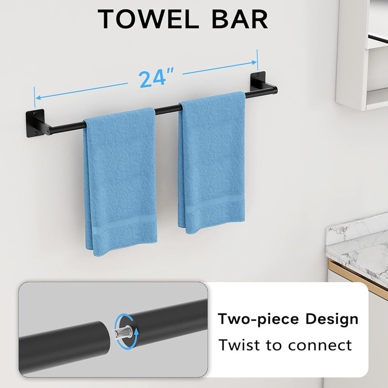 4 Piece Bathroom Hardware Set Towel Bar Ring Holder Hook Rustproof Matte Finish