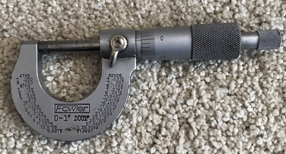 Fowler Outside Micrometer 0-1" Range .0001" Graduation