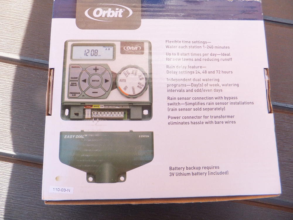 New Orbit Easy Dial Sprinkler Timer 6 Station Easy Set Logic Programming 57596