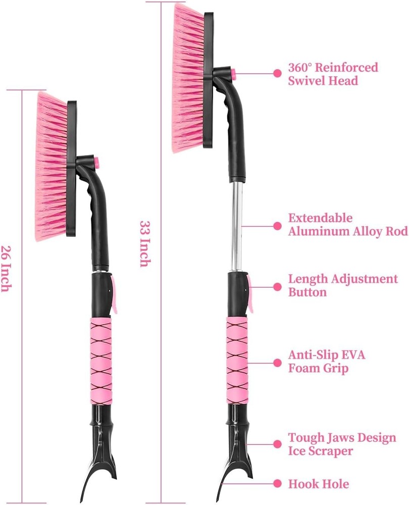 33 Inch Snow Brush and Ice Scraper for Car Windshield, Extendable Snow Scrape...